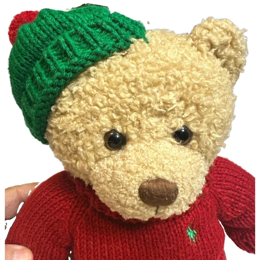 Vintage Polo Ralph Lauren Teddy Bear Brown Plush 2006 Red Green Knit Sweater